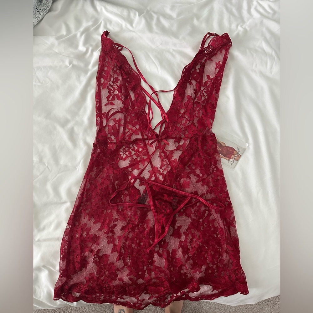 Dreamgirl Burgundy Lace Chemise Set